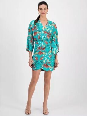 INC Surplice-Neck Mini Wrap Dress
